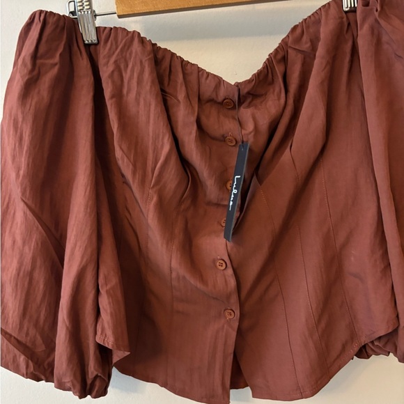 NWT Lulus Delighted Approach Brown Off Shoulder Puff Sleeve Blouse - Picture 7 of 7